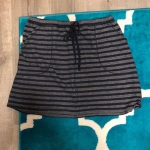 Striped Blue Elastic Waist Skirt with Pockets